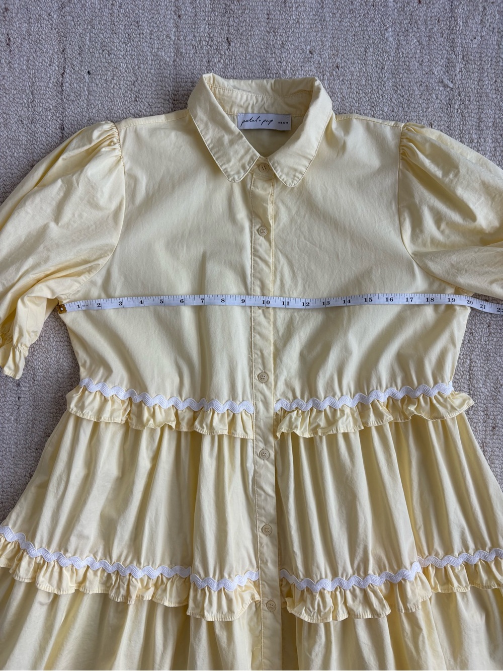 Petal & Pup Shively Puff Sleeve Ruffle Cotton Shirtdress Butter Yellow - Size 8 - Picture 8 of 10
